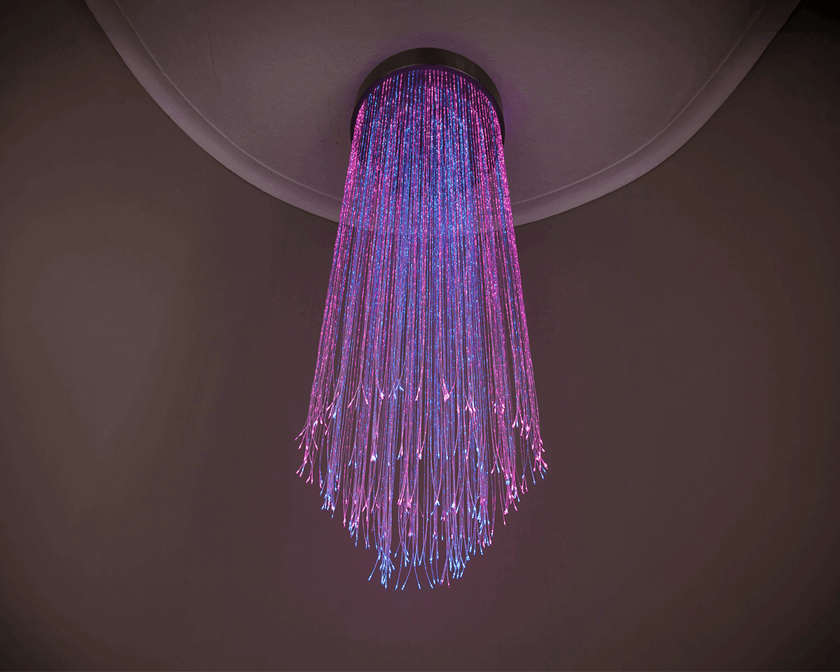 Fiber Optic Crystal Spiral Chandelier – RGBW Multi Circle Hanging Light